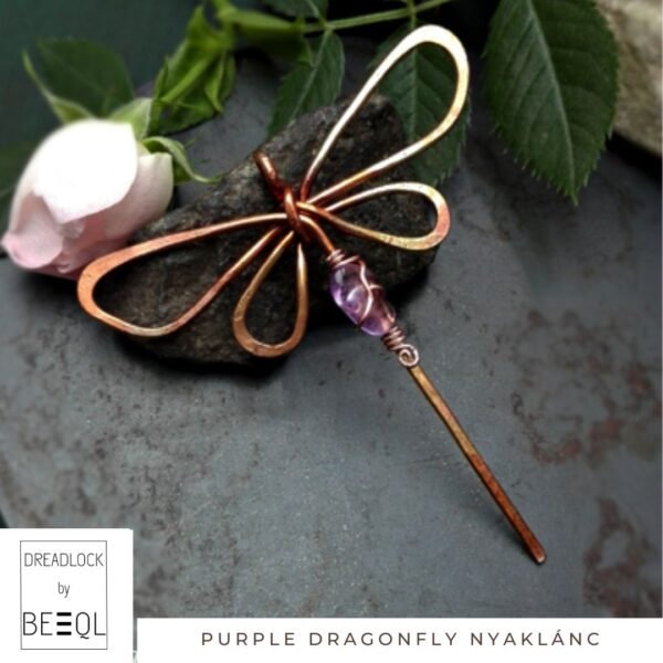 BeEql Purple dragonfly nyaklánc kézműves ékszer Dreadlockshop 01