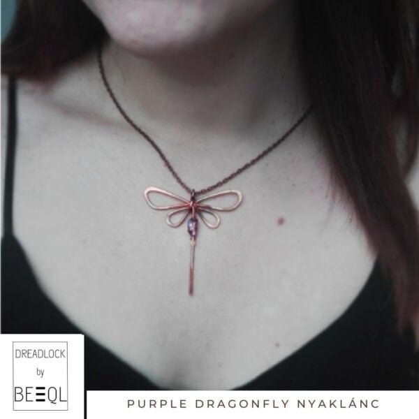 BeEql Purple dragonfly nyaklánc kézműves ékszer Dreadlockshop 02